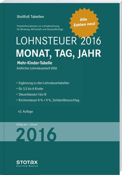   Tabelle, Lohnsteuer 2016 Mehr-Kinder-Tabelle