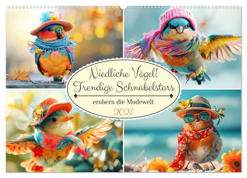 Rose Hurley  Niedliche Vögel! Trendige Schnabelstars erobern die Modewelt (Wandkalender 2027 DIN A2 quer), CALVENDO Monatskalender