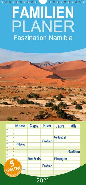 Frauke Scholz Scholz Faszination Namibia - Familienplaner hoch (Wandkalender 2021 , 21 cm x 45 cm, hoch)