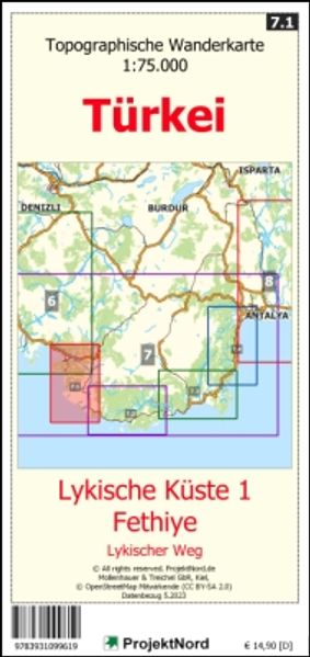 Jens Uwe Mollenhauer Mollenhauer Lykische Küste 1 - Fethiye - Lykischer Weg - Topographische Wanderkarte 1:75.000 Türkei (Blatt 7.1)
