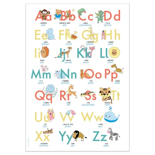 Lisa Wirth Wirth ABC Poster 70,7x100 cm | Alphabet spielerisch mit Tieren lernen | Das ABC-Lernposter mit Groß- und Kleinbuchstaben |
