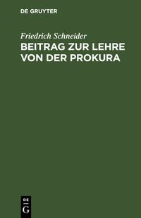 Buch Cover Beitrag zur Lehre von der Prokura