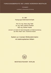 Buch Cover System zur inversen Bildtransformation mit elektrooptischen Mitteln