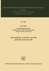 Buch Cover Untersuchungen zur Sprache von Kants „Kritik der reinen Vernunft“