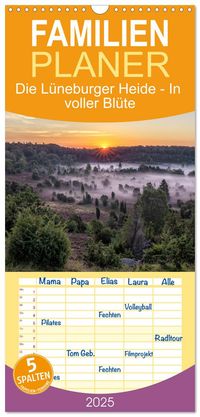 Buch Cover Familienplaner 2025 - Die Lüneburger Heide - In voller Blüte mit 5 Spalten (Wandkalender, 21 x 45 cm) CALVENDO