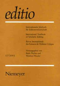 Buch Cover editio. Internationales Jahrbuch für Editionswissenschaft /International...