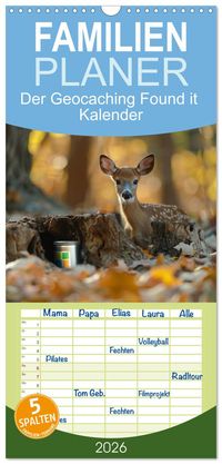 Buch Cover Familienplaner 2026 - Der Geocaching Found it Kalender mit 5 Spalten (Wandkalender, 21 x 45 cm) CALVENDO