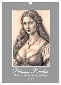 Buch Cover Baroque Beauties, Pencil Art with Artificial Intelligence (Wall Calendar 2027 DIN A3 portrait), CALVENDO 12 Month Wall Calendar