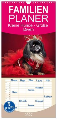 Buch Cover Familienplaner 2027 - Kleine Hunde - Große Diven mit 5 Spalten (Wandkalender, 21 x 45 cm) CALVENDO