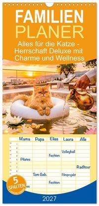 Buch Cover Familienplaner 2027 - Alles für die Katze - Herrschaft Deluxe mit Charme und Wellness mit 5 Spalten (Wandkalender, 21 x 45 cm) CALVENDO