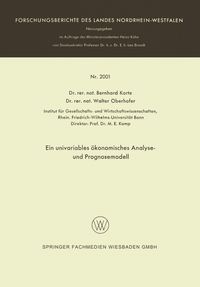 Buch Cover Ein univariables ökonomisches Analyse- und Prognosemodell