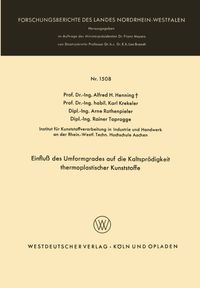 Buch Cover Einfluß des Umformgrades auf die Kaltsprödigkeit thermoplastischer Kunststoffe