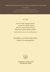 Buch Cover Herstellung von Kupfereinkristallen kleiner Versetzungsdichte