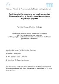 Buch Cover Funktionelle Entspannung versus Progressive Muskelrelaxation in der nichtmedikamentösen Migräneprophylaxe