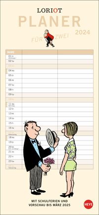 Buch Cover Loriot Planer für zwei 2024. Humorvoller Partnerkalender mit 2 Spalten und viel Platz für Eintragungen. Wandkalender. Planer 2024 zum Eintragen. Jahres-Planer für 2 Personen.