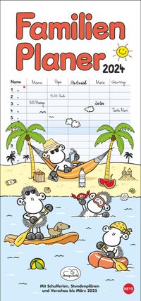 Buch Cover sheepworld Familienplaner 2024. Familienkalender mit 5 Spalten. Liebevoll illustrierter Familien-Wandkalender mit Schulferien und Stundenplänen.