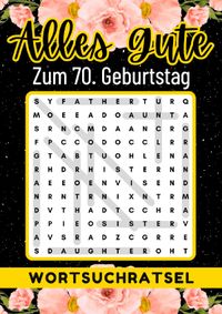 Buch Cover 70 Geburtstag Geschenk | Alles Gute zum 70. Geburtstag - Wortsuchrätsel