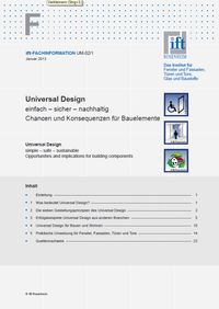 Buch Cover ift-Fachinformation UM-02/1, Januar 2013. Universal Design: einfach - sicher - nachhaltig. Chancen und Konsequenzen für Bauelemente.