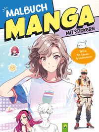 Buch Cover Extra dickes Manga-Malbuch mit Stickern zum Kreativsein und Entspannen für alle Manga-Fans!