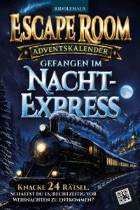 Buch Cover Escape Room Adventskalender: Gefangen im Nachtexpress. Knacke die 24 Rätsel und entkomme rechtzeitig vor Weihnachten | Der Rätsel-Adventskalender für Erwachsene und Teenager