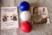 Buch Cover Broschüre "Demenz und Alzheimer vorbeugen mit Jonglieren" plus 3 Jonglierbälle plus Jonglier-Anleitung