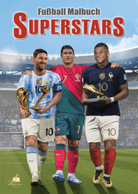 Buch Cover Fußball Malbuch Superstars WM 2022 für Kinder ab 6 Jahren mit über 50 Ausmalbildern